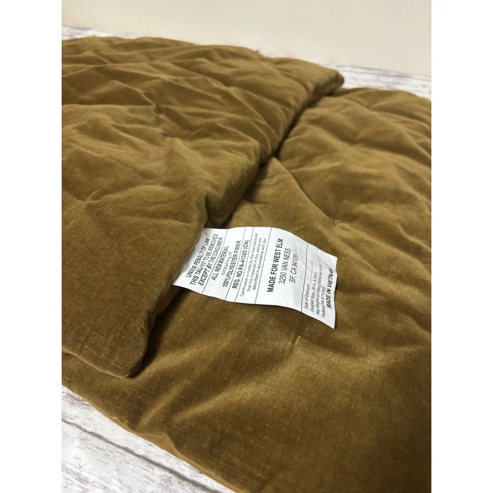 New West Elm Classic Cotton Velvet Tack Stitch Set Of 2 Euro Shams Cumin Gold